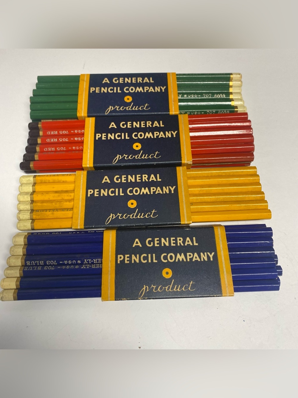 VTG General Pencil Co Colorful Pencil 4 Sets of 12 Red Green Yellow Blue USA NOS